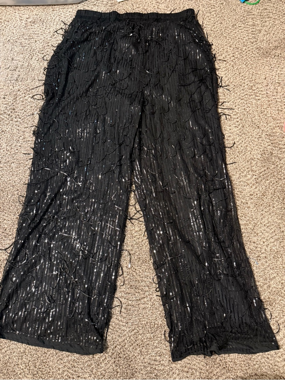 Code Bleu Black Sequin Fringe Wide-Leg Pants